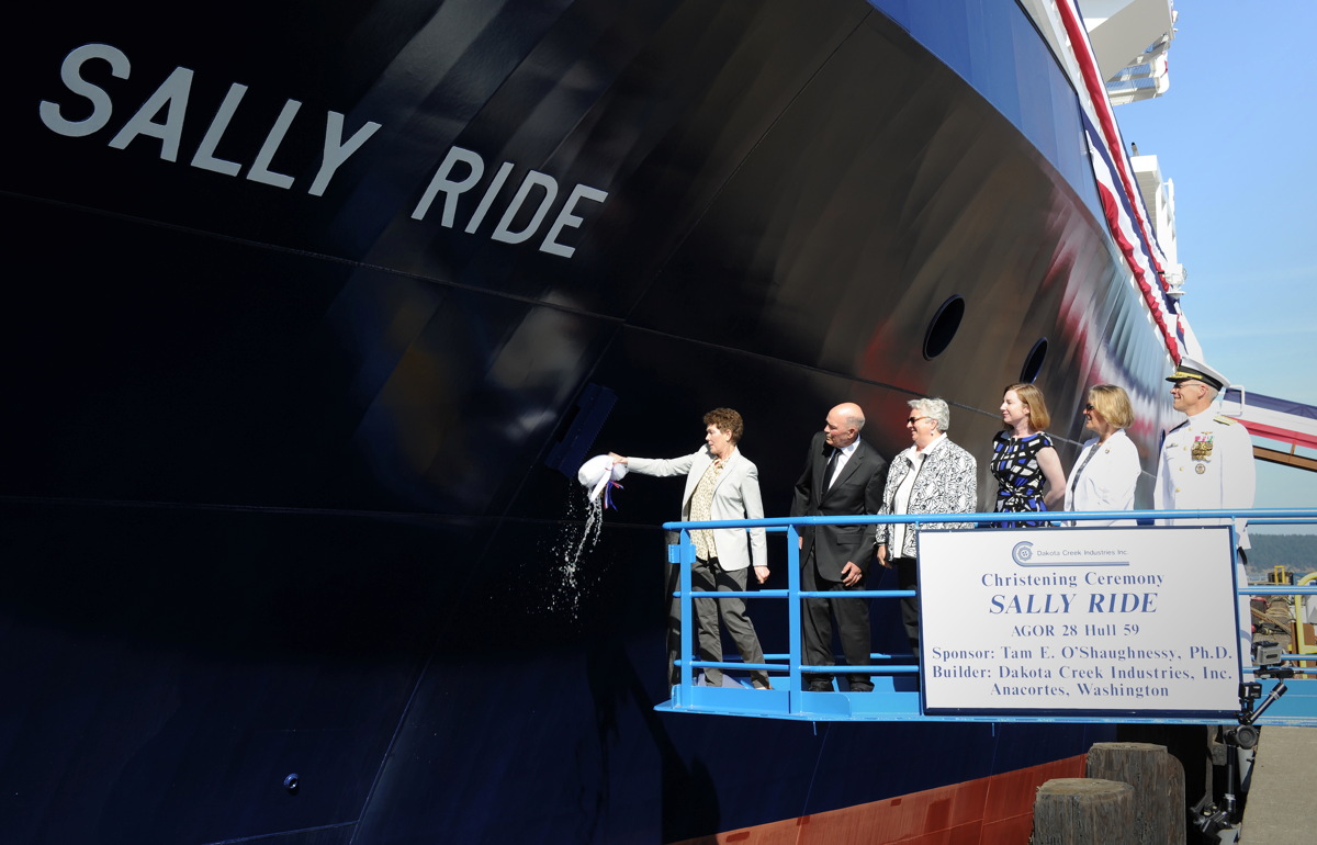 Navy Christens Research Ship for Sally Ride, 1st US Woman in Space